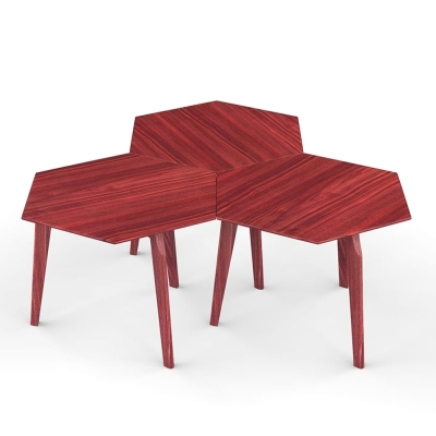 Red Cherry Wood Hexagonal Modular Coffee Table