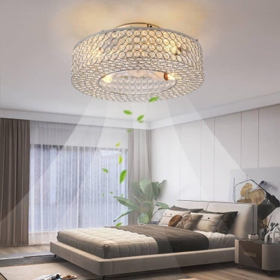 20 in. Modern Luxury Ceiling Fans with Lights, Crystal Enclosed Caged Ceiling Fandelier, Living Room Fan