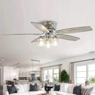 52 in. Traditional Ceiling Fan with Light Kit, LED Indoor Chrome Flush Mount Ceiling Fan with Light and Remote Control