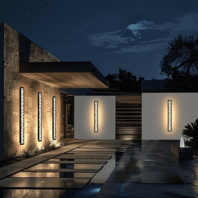 Modern Outdoor Wall Light, LED Long Rectangular Linear Wall Light, Outdoor Waterproof Hollow Carving Design Long Wall Light