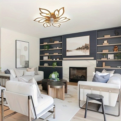 Modern Flower-Shaped Ceiling Fan with LED Light Remote Control, Smart Ceiling Fan for Living Room Bedroom Dining Room Kitchen