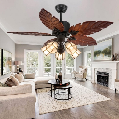 52 in. Indoor Outdoor Tropical Remote Control Fan, Palm Leaf Ceiling Fan for Living Room Bedroom Kitchen