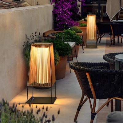 Rustic Handwoven Rattan Solar Floor Lamp, Durable, Waterproof, and Eco-Friendly Lighting for Indoor and Outdoor Spaces