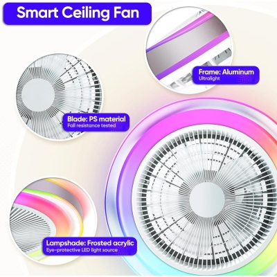 Bladeless Enclosed Ceiling Fan with Light APP Control and Music Speaker, Low Profile Ceiling Fan for Bedroom Living Room Party