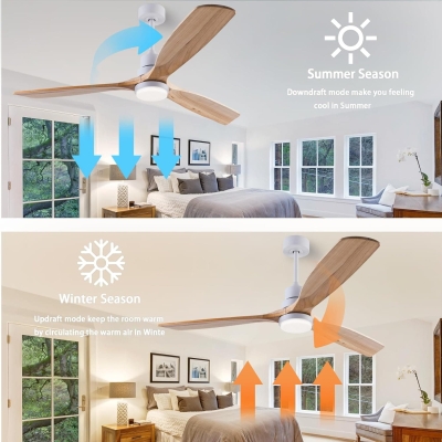 56 in. Wood Remote Control Fan, Farmhouse Indoor Outdoor Wood Ceiling Fan, 3 Blade Modern Ceiling Fan for Patio Living Room Bedroom