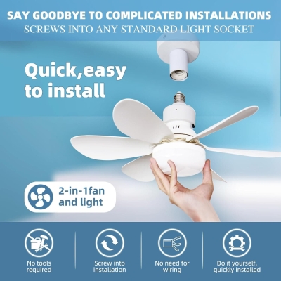 20.5 in. Bedroom Ceiling Fans with Lights, Mini Socket Ceiling Fan with Light, Small Ceiling Fan with Remote for Garage, White Kitchen Ceiling Fans