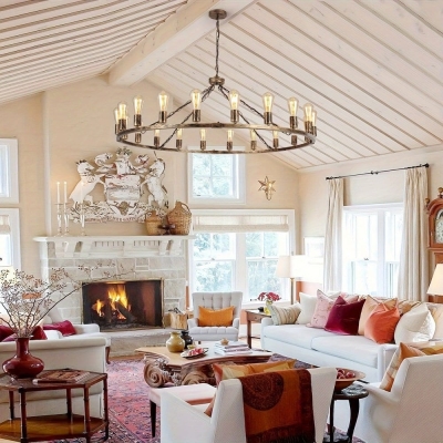Large Farmhouse Wagon Wheel Chandelier, Rustic Hanging Ceiling Fixture for Dining Room Kitchen Living Room Bedroom