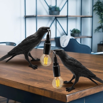 Crow Shaped Table Lamp Desk Lamp for Props, Unique Black Bird Accent Decor Table Lamps Light for Living Room Office Bedroom
