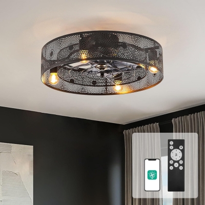 20 in. Caged Black Ceiling Fan Winter Summer, Industrial Ceiling Fans, Low Profile Ceiling Fan for Living Room Bedroom, Small Kitchen Ceiling Fan