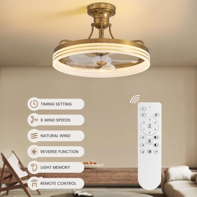 20 in. Gold Remote Control Ceiling Fan and Light, Low Profile Flush Mount Fandelier, LED Modern Ceiling Fan for Living Room Kitchen