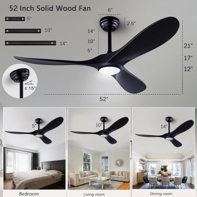 52 in. Black Ceiling Fan with Remote Control and Light, Modern Outdoor 3 Blade Reversible Ceiling Fan for Patio, Indoor Ceiling Fan for Bedroom Living Room