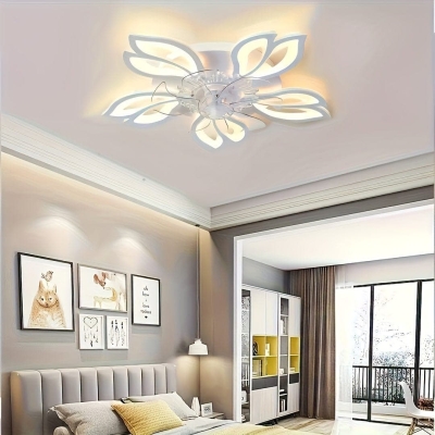 Modern Flower-Shaped LED Ceiling Fan with Light Remote Control, Dimmable Semi-Flush Mount Ceiling Fan Light Fixture for Living Room Dining Room Office Bedroom
