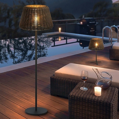 Durable Outdoor LED Garden Light with Rattan Woven Lampshade, Waterproof Stainless Steel Body, and Warm Bright Light for Artistic Landscape Lighting