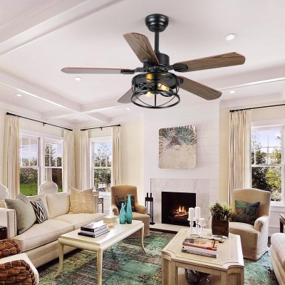 42 in. Rustic Flush Mount Ceiling Fans, Farmhouse Ceiling Fan with Light and Remote, Industrial Ceiling Fans Fandelier for Bedroom Living Room Patio