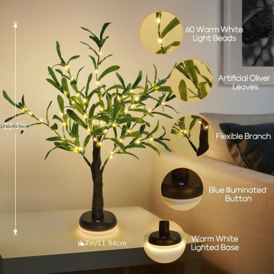 Olive Tree-Shaped Table Lamp Desk Lamp, Rechargeable Table Lamp for Living Room Bedroom Night Stand End Table Side Decor