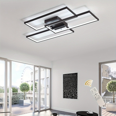 3-Rectangular Frame Flush Mount Ceiling Light Fixture, Modern Black LED Dimmable Ceiling Light for Dining Living Room Bedroom
