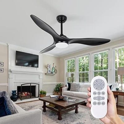 Contemporary Remote Control Ceiling Fan and Light, Indoor Outdoor Black Ceiling Fan, Reversible Quiet Ceiling Fans, 3 Blade Low Profile Ceiling Fan