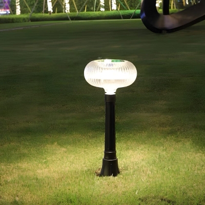 Durable Metal and Acrylic Solar-Powered LED Outdoor Bollard Light with Transparent Oval Lampshade, Modern Black Finish for Garden, Courtyard, Lawn