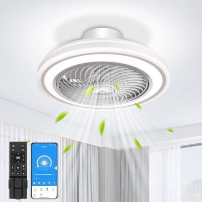 Modern Low Ceiling Fan and Light, Bladeless Remote Control Ceiling Fans, Enclosed Fandelier Flush Mount with Light for Bedroom Kitchen