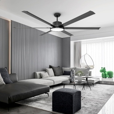 72 in. Contemporary Modern Remote Control Ceiling Fan and Light, 6 Metal Blade Fan, Reversible Quiet Black Ceiling Fan for Living Room, Garage Ceiling Fan