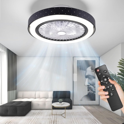 Bedroom Ceiling Fans with Lights, Bladeless Low Profile Remote Control Enclosed Ceiling Fan, Small Flush Mount Fan