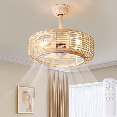 20 in. Low Profile Flush Mount Ceiling Fan, Caged Bladeless Industrial Ceiling Fans with Light Remote, Reversible Fandelier for Bedroom Dining Room Kitchen