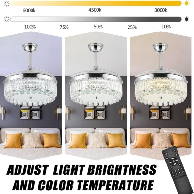 42 in. Crystal Ceiling Fan with Lights, Dimming Chandelier Ceiling Fan with Remote, Invisible Retractable Fandelier Ceiling Fan for Living Room