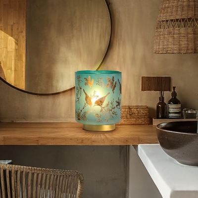 Blue Cordless Battery Operated Desk Lamp Table Lamp with Timer for Room Decor, Small LED Desk Lamp Glass Beside Table Light for Living Room Bedroom