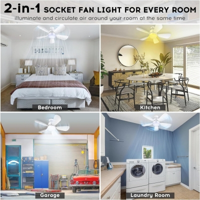 Modern Socket Fan Light, Small Ceiling Fan with Lights and Remote, Screw In Light Socket Fan
