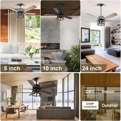 52 in. Farmhouse Rustic Ceiling Fans with Lights, Large Industrial Reversible DC Ceiling Fan