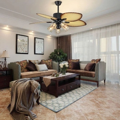 52 in. Tropical Indoor Outdoor Ceiling Fan with Light Kit Pull Chain, Quite Ceiling Fan for Dining Room Living Room Bedroom
