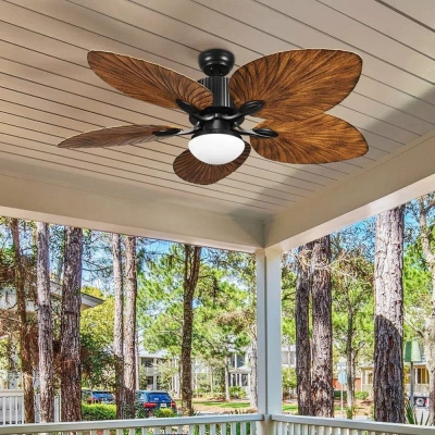 52 in. Tropical Outdoor Dimmable Ceiling Fan Light for Patio, Reversible Palm Ceiling Fan with LED Light Remote Control