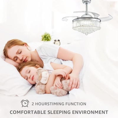 48 in. Crystal Chandelier Ceiling Fan with Light, Retractable Fandelier Ceiling Fan with Remote, 48 in. Dimmable Ceiling Fan for Bedroom Living Room