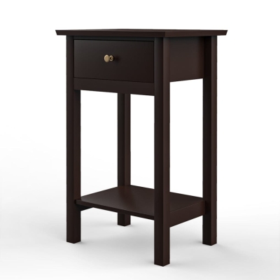 Black End Side Table with Storage Drawer Shelf