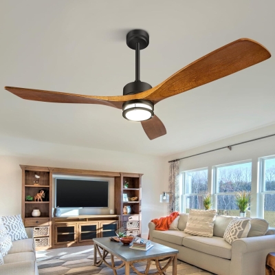 52 in. Ceiling Fan with Light, 3 Wood Blades Quiet Reversible Low Profile Ceiling Fan with Remote for Bedroom Living Room, Fan for Summer