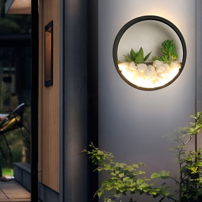 Outdoor LED Wall Sconce with Simulated Stones and Plants, Decorative Landscape Lighting for Garden, Balcony, Villa, and Courtyard