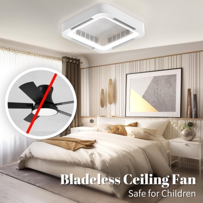 23 in. Flush Mount Bladeless Ceiling Fan with Light and Remote Control, Modern Square Dimmable Flush Mount Ceiling Fan