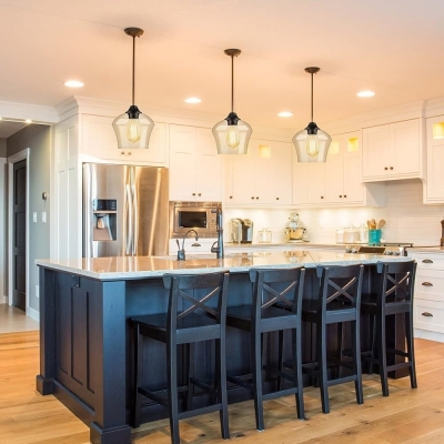 Glass Pendant Lights for Dining Room, Globe Kitchen Island Pendant Lights Fixture, Black Pendant Light