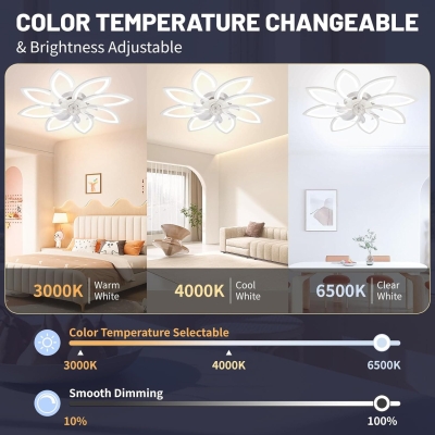 White Low Profile Ceiling Fan with Lights and Remote, Decorative Flower Ceiling Fan for Bedroom Living Room