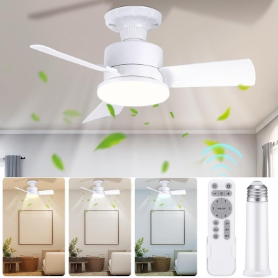 Small Socket Fan with Light and Remote, 3 Blades Dimmable Ceiling Fan for Bedroom, Outdoor Ceiling Fans, Garage Ceiling Fan