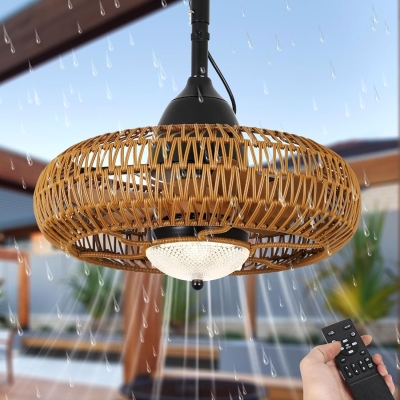 Waterproof Ceiling Fan with Light and Remote, Wet Rated Outdoor Fan for Gazebo, Boho Rattan Ceiling Fan for Living Room Bedroom, Outdoor Fan for Patio