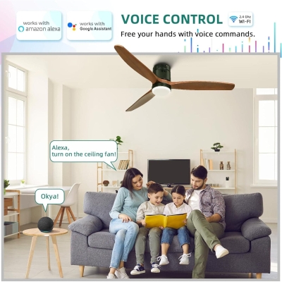 52 in. Low Profile Ceiling Fan with Light and Remote, Flush Mount Reversible Quiet Ceiling Fans, Smart Fans, Compatible with Alexa