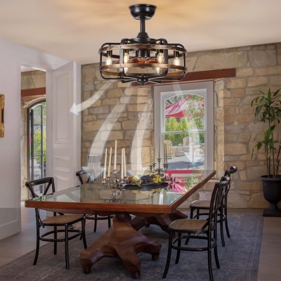 18 in. Caged Ceiling Fan with Remote, Flush Mount Ceiling Fans Chandeliers Fan, Bladeless Vintage Farmhouse Rustic Ceiling Fans with Lights for Dining Room