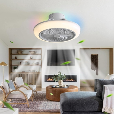 Low Profile Ceiling Fan with Light, Smart Bladeless Ceiling Fan with Alexa Google Assistant APP Control, RGB Ambient Light Bedroom Ceiling Fans