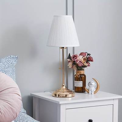 White Portable LED Table Lamp Nightstand Lamp, Dimmable Table Lamp Bedside Night Lamp with Pull Chain Fabric Lamp Shade for TableTop Bedroom Restaurant