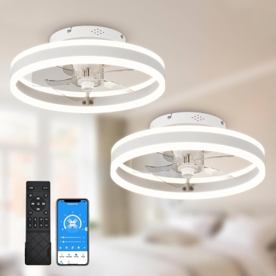 Set of 2 White Modern LED Small Ceiling Fan with Light, Smart Low Profile Enclosed Ceiling Fan with APP Remote Control, Perfect Bedroom Living Room Fan