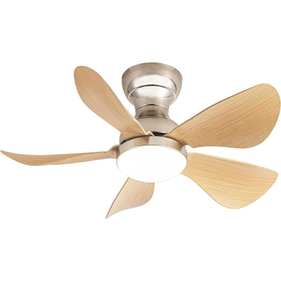 30 in. Nickel Wood Small Outdoor Ceiling Fan with Light Remote, Indoor Flush Mount Outdoor Ceiling Fan, 5 Reversible Blades Low Profile Ceiling Fan Light