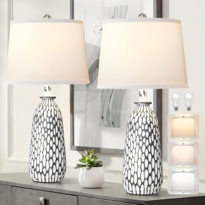 Set of 2 Modern Table Lamp for Bedroom Bedside Nightstand End Table, Coastal Table Lamp with White Shade Fish Scale Base