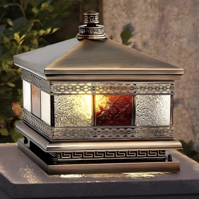 Elegant Copper Column Lamp with Thickened Glass Shade, Bronze Finish, and Solar or Hardwired Options for Gardens, Patios, and Parks