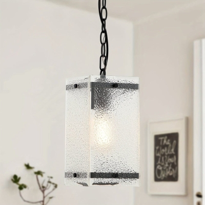 Modern Single Rectangle Pendant Light with Hammered Glass Lampshade